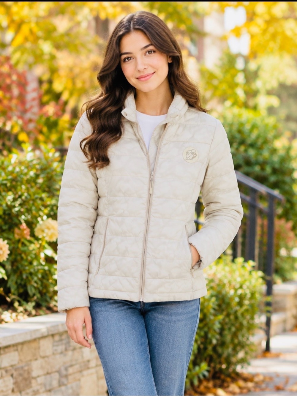 iconic cream coloed Women's Lightweight Quilted Puffer Jacket in Light Cream